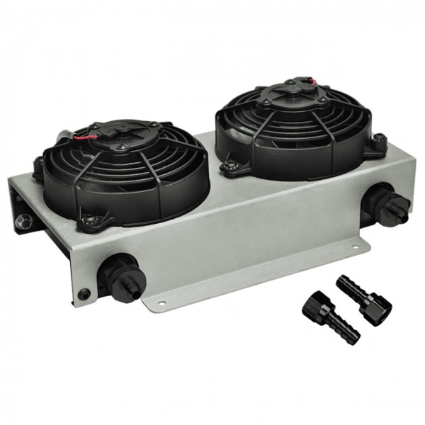 Derale Dual 5" Fans Cool Remote Fluid Cooler 19 Row Stacked Plate -6AN