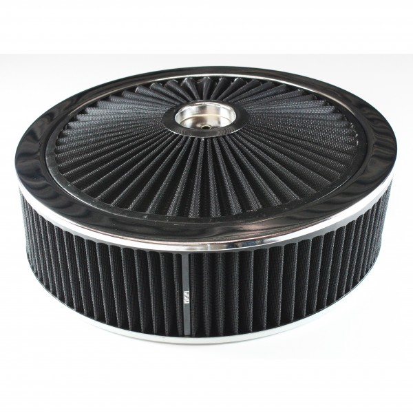 Extraflow Black Chrome Air Filter Cleaner 14"x 3" Holley Edelbrock Recessed Base