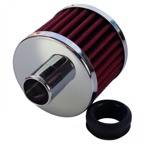 Valve Cover Breather Cap Push In 1"(25mm) Neck Chrome Red Element + Grommet