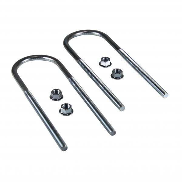 U-Bolts 75mm ID, 12mm thread, 260mm Long with serrated nuts. Set of 2.
