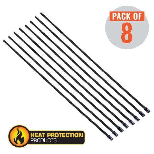 Exhaust Wrap Stainless Black Locking Ties 200mm (8 Inch) Long Heavy Duty Qty 8