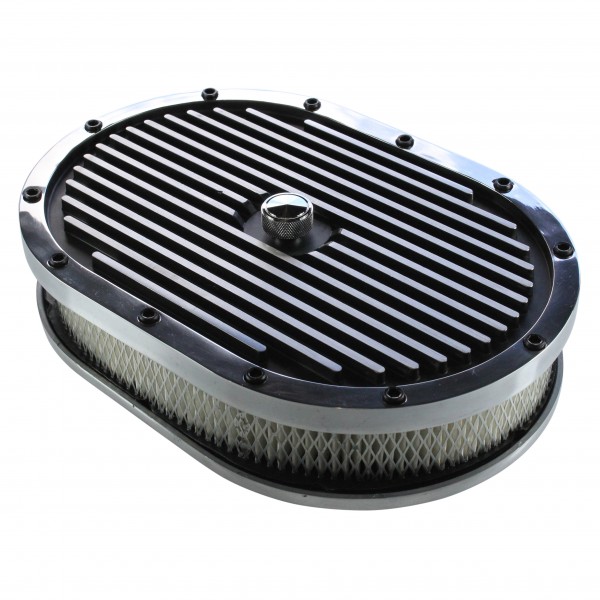 Oval Black Polished Finned Air Cleaner 12" x 2" Holley Edelbrock Quadrajet