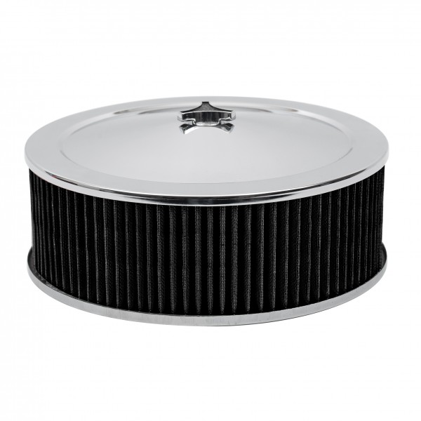Chrome Air Filter Cleaner 14" x 5" Holley or Holden Quadrajet Base Black Element