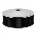 Chrome Air Filter Cleaner 14" x 5" Holley or Holden Quadrajet Base Black Element