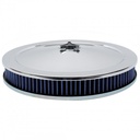 Chrome Air Filter Cleaner 14" x 2" Holley or Holden Quadrajet Base Blue Washable