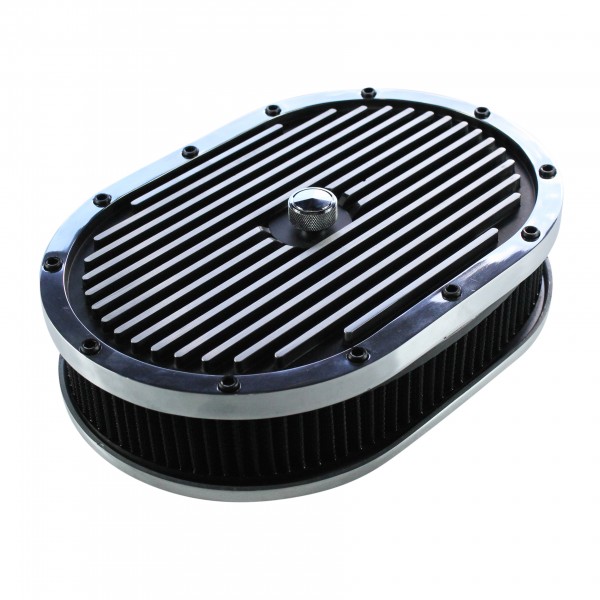 Oval Black Polished Finned Air Cleaner 12" x 2" Holley Edelbrock Quadrajet