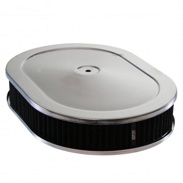 Oval Chrome Steel Air Cleaner 12" x 2" Holley Edelbrock Quadrajet Black Element