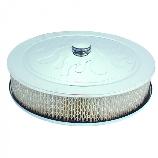 Chrome Air Filter Cleaner Flamed 14" x 3" Holley Edelbrock Recessed Base Paper