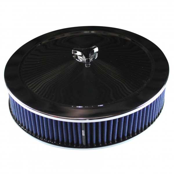 Chrome Air Filter Cleaner 14" x 3"  Holley Edelbrock Recessed Base Blue Washable