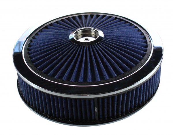 Extraflow Blue Chrome Air Filter Cleaner 14" x 3" Holley Holden Quadrajet Base