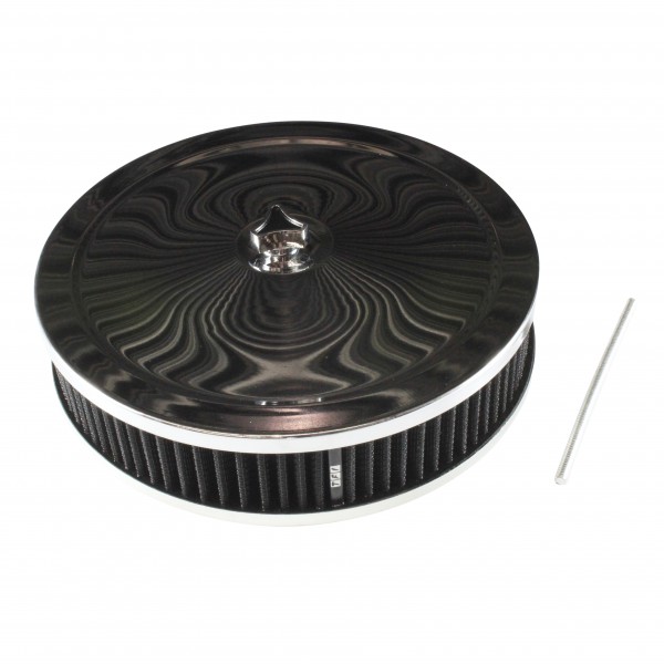 Chrome Air Cleaner 9" Wide x 2" Tall Holley Edelbrock Carburettor Black Element