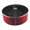 Chrome Air Filter Cleaner 14" x 5" Holley or Holden Quadrajet Base Red Washable
