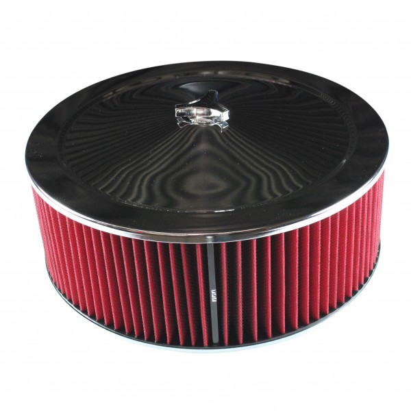 Chrome Air Filter Cleaner 14" x 5" Holley Rochester Recessed Base Red Washable