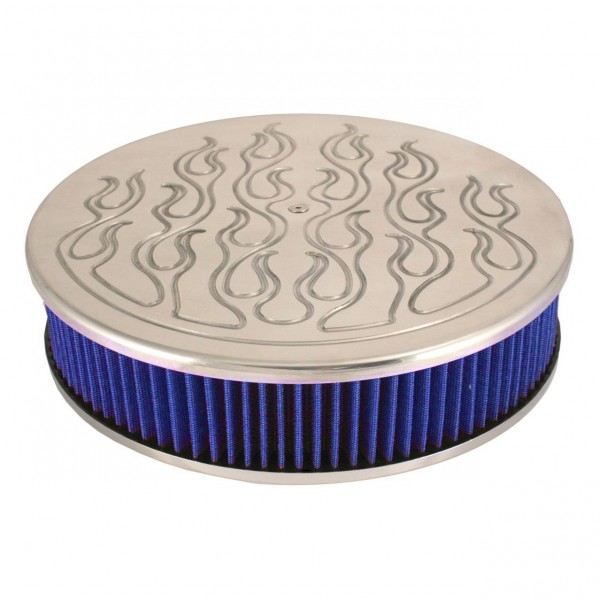 Flamed Aluminium Air Cleaner 14" x 3" Holley Edelbrock Rochester Blue Filter