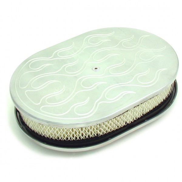 Oval Polished Flamed Air Cleaner 12" x 2"  Holley Edelbrock Quadrajet Carter