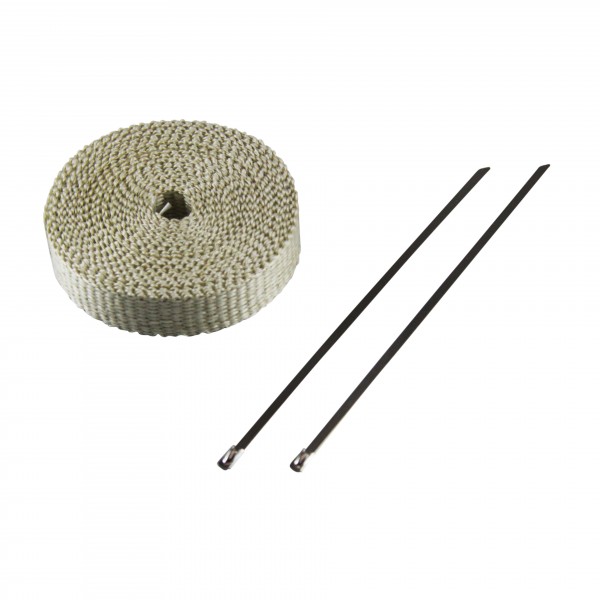 Exhaust Wrap 25mm(1") x 7.5mt(10ft) with 2 Stainless Steel Lock Ties Rated 650C