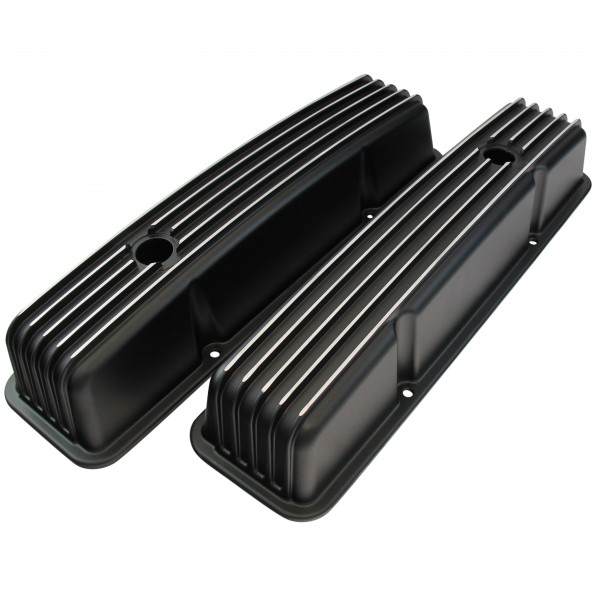 Valve Covers Alloy Chevrolet V8 Small Block 283-400 Finned Tall Black Baffled-pr