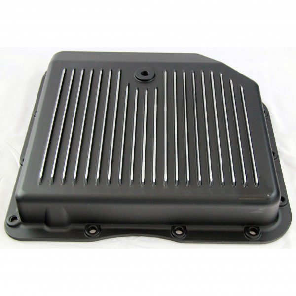 Transmission Pan GM Turbo 350 Black Finned Milled Alloy Gasket Bolts Hardware