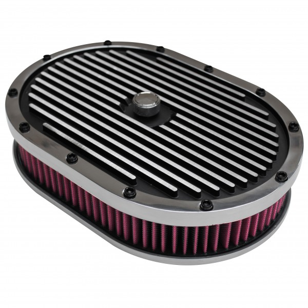 Oval Black Polished Finned Air Cleaner 12" x 2" Holley Edelbrock Quadrajet