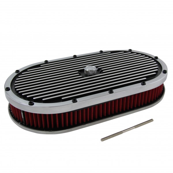 Oval Black Polished Finned Air Cleaner 15" x 2" Holley Edelbrock Quadrajet