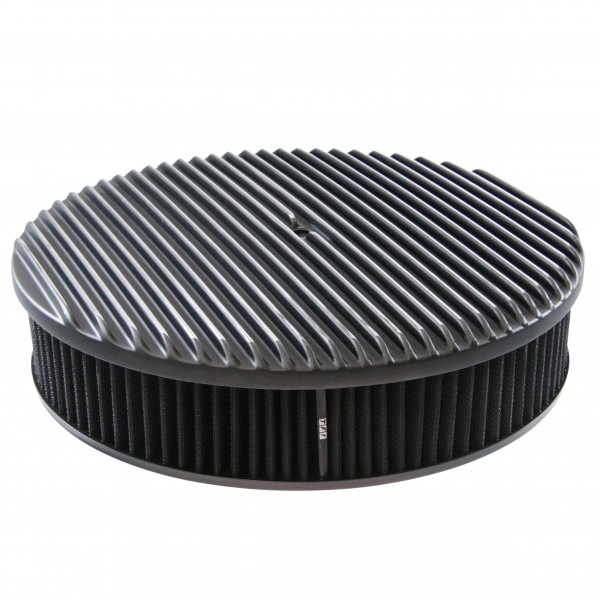 Black Alloy Full Finned Air Cleaner 14" x 3" Holley Edelbrock Black Cotton Filte