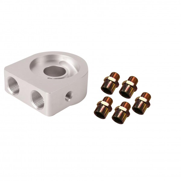 Engine Oil Sandwich Plate Adaptor Kit Silver with 5 Adaptor Thread Fittings
