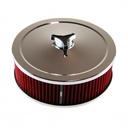 Chrome Air Cleaner 9" Wide x 3" Tall Suit 2-5/8" WW Stromberg Carb Red Element
