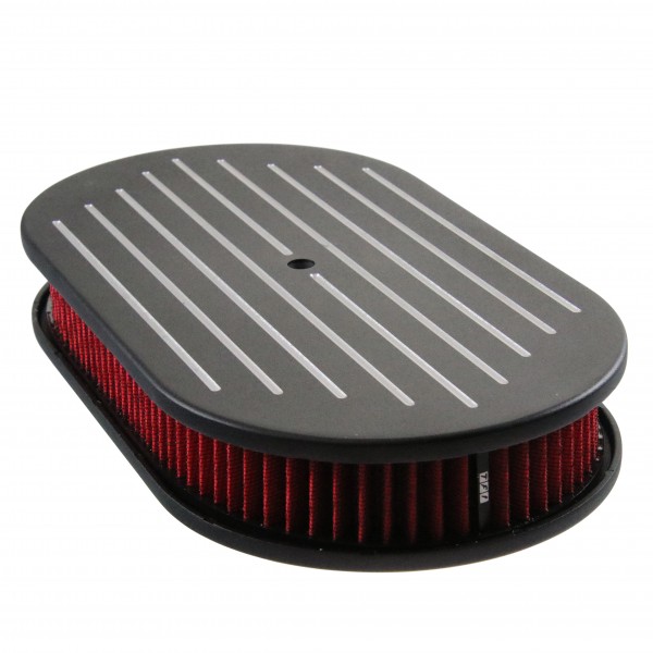 Oval Black Ball Milled Air Cleaner 15" x 2" Holley Edelbrock Quadrajet Red Filt