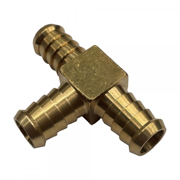 3-Way Brass Tee Piece 1/2" (12.7mm) Barbed Hose Tube Ends