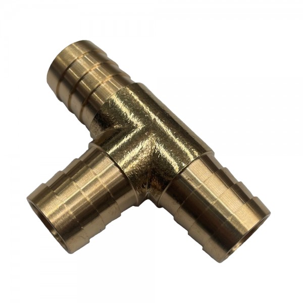 3-Way Brass Tee Piece 3/4" (19.1mm) Barbed Hose Tube Ends