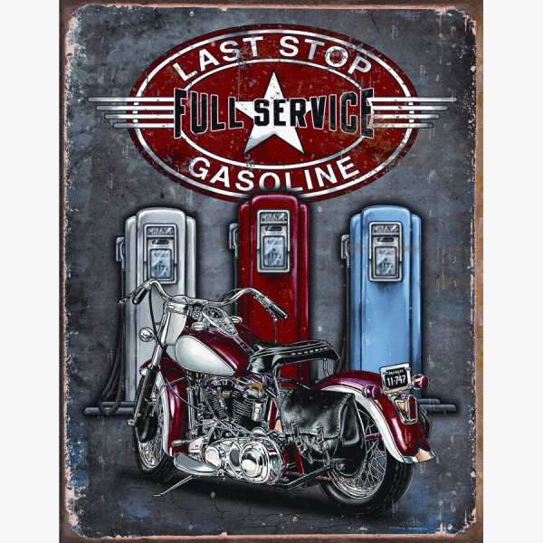 Last Stop Gasoline Full Service Metal Sign Reproduction 32cm x 41cm