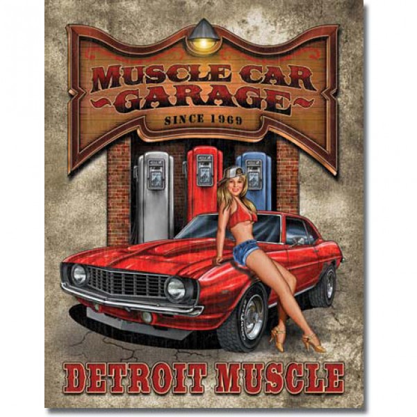 Muscle Car Garage. Detroit Muscle Since 1969 Metal Sign Reproduction 32cm x 41cm