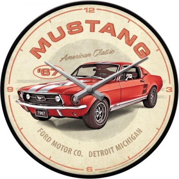 Wall Clock Ford Mustang GT 1967 Red - 30cm