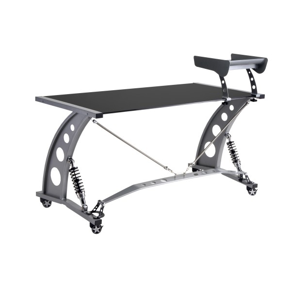 PitStop Furniture Black GT Spoiler Desk Black Tempered Glass Color Racing Style