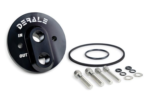 Derale Billet GM V8 Engine Bolt-On Oil Adaptor with 7/8-14" ORB Ports
