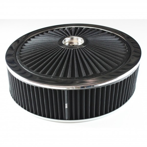 [47621] Extraflow Black Chrome Air Filter Cleaner 14"x 3" Holley Edelbrock Recessed Base