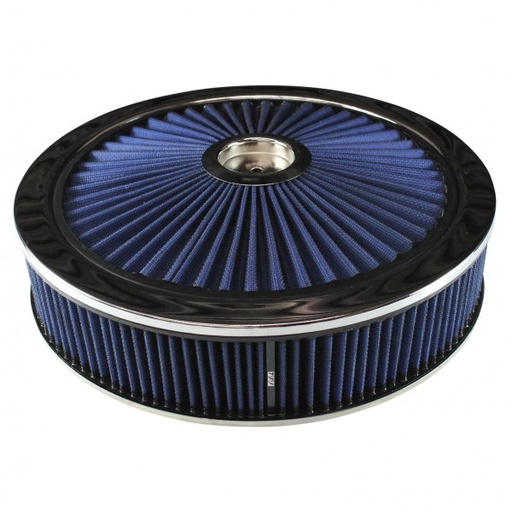 [47626] Extraflow Blue Chrome Air Filter Cleaner 14" x 3" Holley Edelbrock Recessed Base