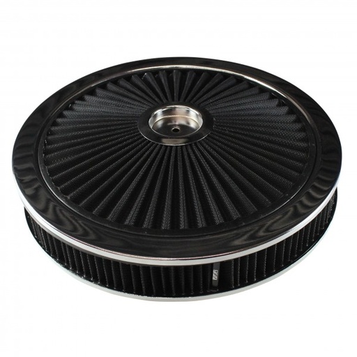 [47641] Extraflow Black Chrome Air Filter Cleaner 14"x 2" Holley Edelbrock Recessed Base
