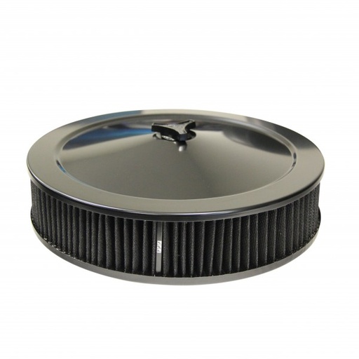 [477-941BLK] Black Air Filter Cleaner 14" x 3" Holley Rochester Recessed Base Washable Elemen