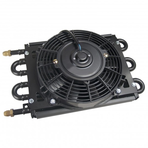 [12730] Derale Trans/Power/Fuel Cooler 12v fan 6 Pass 7-5/8"x13-5/8" -6AN Fittings