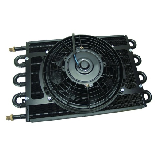 [12733] Derale Trans/Power/Fuel Cooler 12v fan 8 Pass 10-1/4"x17-1/2"-6AN Fittings