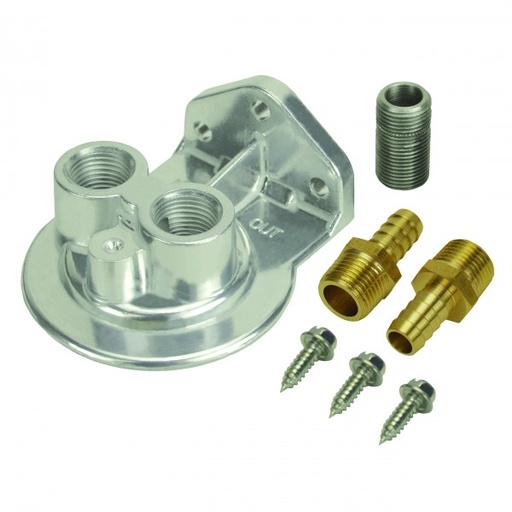 [15728] Derale Single Ports Up 1/2" NPT Remote Filter Mount Kit Dual Thread Entry