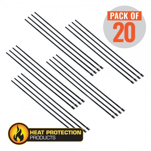[208020] Exhaust Wrap Stainless Black Locking Ties 200mm (8 Inch) Long Heavy Duty Qty 20