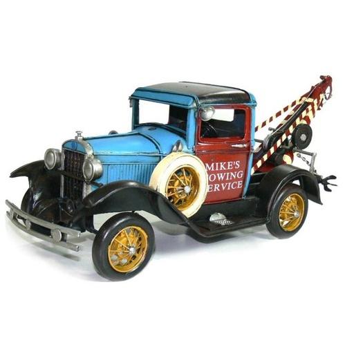 [30456] Automobelia Metal Collectable Old Ford Tow Truck Ornament - Blue and Red