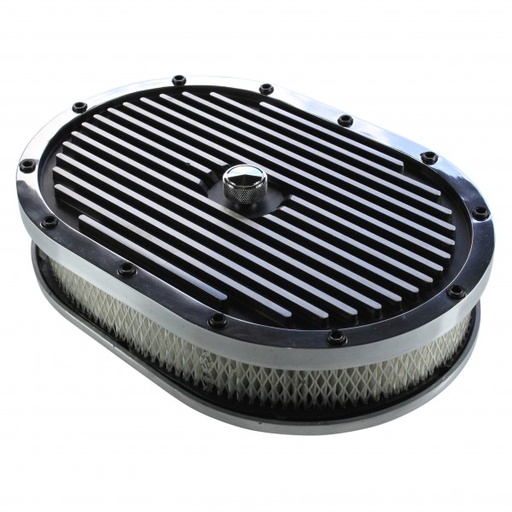 [40832] Oval Black Polished Finned Air Cleaner 12" x 2" Holley Edelbrock Quadrajet
