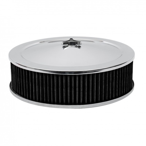 [40840] Chrome Air Filter Cleaner 14" x 4" Holley or Holden Quadrajet Base Black Element