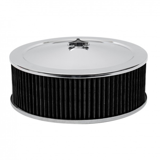 [40843] Chrome Air Filter Cleaner 14" x 5"  Holley Edelbrock Recessed Base Black Element