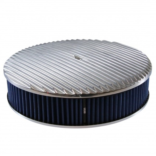 [40858] Full Finned Aluminium Air Cleaner 14" x 3" Holley Edelbrock Blue Cotton Filter