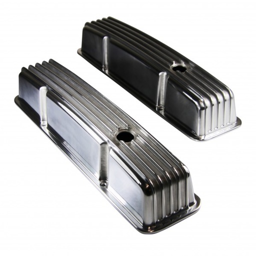 [40901] Valve Covers Alloy Chevrolet SB 283-400 Tall Finned Polish Nostalgic Baffled-pr