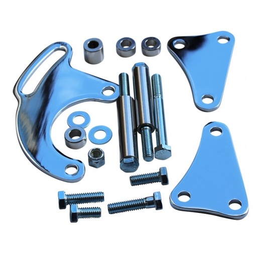 [41309] Power Steering Pump Chrome Steel Bracket Kit Chevrolet Sm Block Lwp